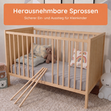 Kids Collective Babybett Kinderbett Beistellbett mit HDF-Platte | Modulares Gitterbett Lattenrost 3-fach höhenverstellbar & abnehmbare Sprossen | Baby Bett Holz Kinderzimmer | 60x120 & 70x140 cm
