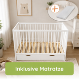 Kids Collective Babybett Kinderbett Beistellbett mit HDF-Platte | Modulares Gitterbett Lattenrost 3-fach höhenverstellbar & abnehmbare Sprossen | Baby Bett Holz Kinderzimmer | 60x120 & 70x140 cm