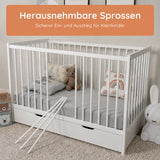Kids Collective Babybett Kinderbett Beistellbett | Modulares Gitterbett Lattenrost 3-fach höhenverstellbar & abnehmbare Sprossen | Baby Bett Holz Kinderzimmer | 60x120 & 70x140 cm
