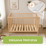 Kids Collective Babybett Kinderbett Beistellbett | Modulares Gitterbett Lattenrost 3-fach höhenverstellbar & abnehmbare Sprossen | Baby Bett Holz Kinderzimmer | 60x120 & 70x140 cm
