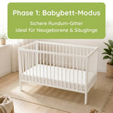 Kids Collective Babybett Kinderbett Beistellbett mit Halbschiene | Modulares Gitterbett Lattenrost 3-fach höhenverstellbar & abnehmbare Sprossen | Baby Bett Holz Kinderzimmer | 60x120 & 70x140 cm