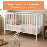 Kids Collective Babybett Kinderbett Beistellbett mit Halbschiene | Modulares Gitterbett Lattenrost 3-fach höhenverstellbar & abnehmbare Sprossen | Baby Bett Holz Kinderzimmer | 60x120 & 70x140 cm