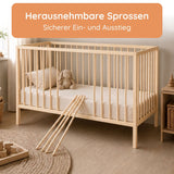 Kids Collective Babybett Kinderbett Beistellbett mit Halbschiene | Modulares Gitterbett Lattenrost 3-fach höhenverstellbar & abnehmbare Sprossen | Baby Bett Holz Kinderzimmer | 60x120 & 70x140 cm