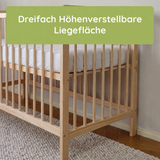 Kids Collective Babybett Kinderbett Beistellbett mit Halbschiene | Modulares Gitterbett Lattenrost 3-fach höhenverstellbar & abnehmbare Sprossen | Baby Bett Holz Kinderzimmer | 60x120 & 70x140 cm