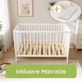 Kids Collective Babybett Kinderbett Beistellbett mit HDF-Platte | Modulares Gitterbett Lattenrost 3-fach höhenverstellbar & abnehmbare Sprossen | Baby Bett Holz Kinderzimmer | 60x120 & 70x140 cm