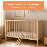 Kids Collective Babybett Kinderbett Beistellbett mit HDF-Platte | Modulares Gitterbett Lattenrost 3-fach höhenverstellbar & abnehmbare Sprossen | Baby Bett Holz Kinderzimmer | 60x120 & 70x140 cm