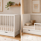 Kids Collective Babybett Kinderbett Beistellbett mit HDF-Platte & Halbschiene | Modulares Gitterbett Lattenrost 3-fach höhenverstellbar & abnehmbare Sprossen | Baby Bett Holz Kinderzimmer | 60x120 & 70x140 cm