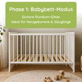 Kids Collective Babybett Kinderbett Beistellbett mit HDF-Platte & Halbschiene | Modulares Gitterbett Lattenrost 3-fach höhenverstellbar & abnehmbare Sprossen | Baby Bett Holz Kinderzimmer | 60x120 & 70x140 cm