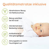 Kids Collective Babybett Kinderbett Beistellbett mit HDF-Platte & Halbschiene | Modulares Gitterbett Lattenrost 3-fach höhenverstellbar & abnehmbare Sprossen | Baby Bett Holz Kinderzimmer | 60x120 & 70x140 cm