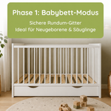 Kids Collective Babybett Kinderbett Beistellbett mit HDF-Platte & Halbschiene | Modulares Gitterbett Lattenrost 3-fach höhenverstellbar & abnehmbare Sprossen | Baby Bett Holz Kinderzimmer | 60x120 & 70x140 cm