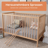 Kids Collective Babybett Kinderbett Beistellbett | Modulares Gitterbett Lattenrost 3-fach höhenverstellbar & abnehmbare Sprossen | Baby Bett Holz Kinderzimmer | 60x120 & 70x140 cm