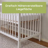Kids Collective Babybett Kinderbett Beistellbett mit Halbschiene | Modulares Gitterbett Lattenrost 3-fach höhenverstellbar & abnehmbare Sprossen | Baby Bett Holz Kinderzimmer | 60x120 & 70x140 cm