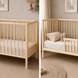 Kids Collective Babybett Kinderbett Beistellbett mit Halbschiene | Modulares Gitterbett Lattenrost 3-fach höhenverstellbar & abnehmbare Sprossen | Baby Bett Holz Kinderzimmer | 60x120 & 70x140 cm