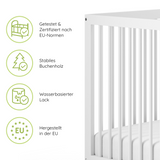 Kids Collective Babybett Kinderbett Beistellbett mit Halbschiene | Modulares Gitterbett Lattenrost 3-fach höhenverstellbar & abnehmbare Sprossen | Baby Bett Holz Kinderzimmer | 60x120 & 70x140 cm