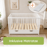 Kids Collective Babybett Kinderbett Beistellbett mit Halbschiene | Modulares Gitterbett Lattenrost 3-fach höhenverstellbar & abnehmbare Sprossen | Baby Bett Holz Kinderzimmer | 60x120 & 70x140 cm