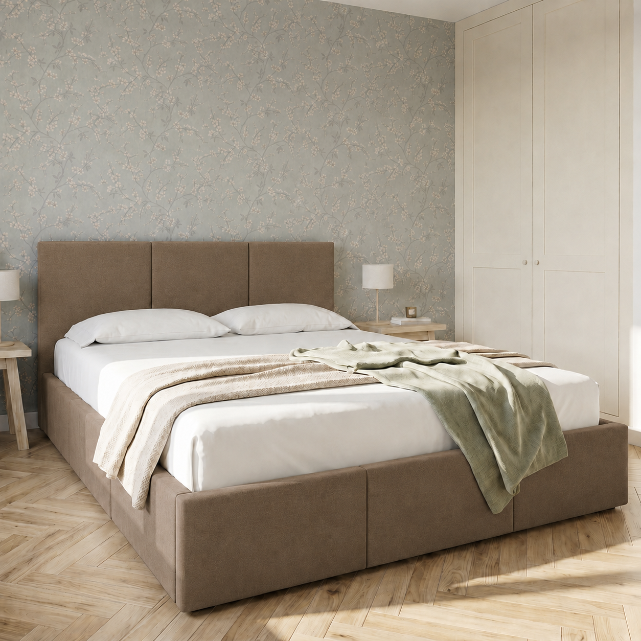 Home Collective Bett Doppelbett Polsterbett Bettgestell mit Lattenrost & Stauraum 120x200 140x200 160x200 180x200 cm mit Bettkasten, Kopfteil mit 3 Paneelen | weicher Samt