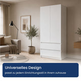 Home Collective Schrank Mehrzweckschrank Kleiderschrank 90x50x180 cm | Garderobenschrank Aktenschrank Hochschrank | 2 Türen & 2 Schubladen | griffloses Design robuster Holzwerkstoff