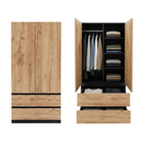 Home Collective Schrank Mehrzweckschrank Kleiderschrank 90x50x180 cm | Garderobenschrank Aktenschrank Hochschrank | 2 Türen & 2 Schubladen | griffloses Design robuster Holzwerkstoff
