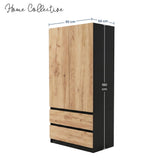 Home Collective Schrank Mehrzweckschrank Kleiderschrank 90x50x180 cm | Garderobenschrank Aktenschrank Hochschrank | 2 Türen & 2 Schubladen | griffloses Design robuster Holzwerkstoff