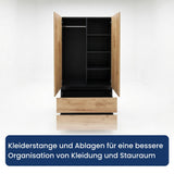 Home Collective Schrank Mehrzweckschrank Kleiderschrank 90x50x180 cm | Garderobenschrank Aktenschrank Hochschrank | 2 Türen & 2 Schubladen | griffloses Design robuster Holzwerkstoff