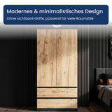 Home Collective Schrank Mehrzweckschrank Kleiderschrank 90x50x180 cm | Garderobenschrank Aktenschrank Hochschrank | 2 Türen & 2 Schubladen | griffloses Design robuster Holzwerkstoff
