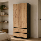 Home Collective Schrank Mehrzweckschrank Kleiderschrank 90x50x180 cm | Garderobenschrank Aktenschrank Hochschrank | 2 Türen & 2 Schubladen | griffloses Design robuster Holzwerkstoff