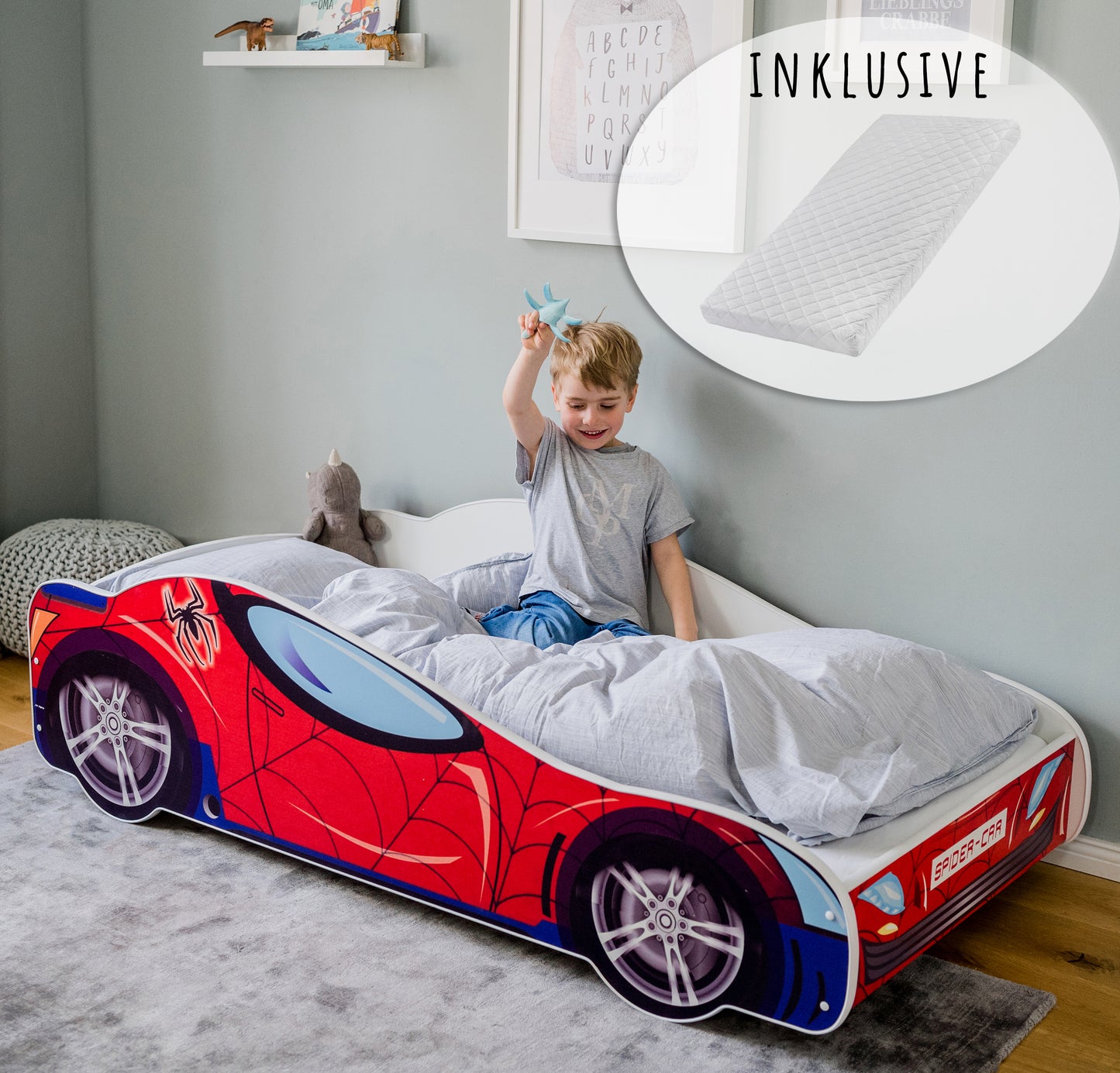 Lit de voiture lit d'enfant lit d'adolescent 70x140 | 80x160 avec protection antichute et matelas | Lit de jeu pour enfants Racer