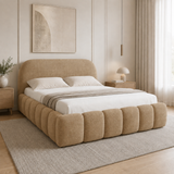 Home Collective Polsterbett Doppelbett Bett Bubble mit Stauraum und Metall-Lattenrost | Schlafzimmer Jugendzimmer Möbel | weicher Stoff modernes Design mit Steppung