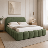 Home Collective Polsterbett Doppelbett Bett Bubble mit Stauraum und Metall-Lattenrost | Schlafzimmer Jugendzimmer Möbel | weicher Stoff modernes Design mit Steppung