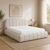 Home Collective Polsterbett Doppelbett Bett mit Stauraum und Metall-Lattenrost | Schlafzimmer Jugendzimmer Möbel | weicher Stoff modernes Design Längspolsterung