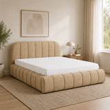 Home Collective Polsterbett Doppelbett Bett mit Stauraum und Metall-Lattenrost | Schlafzimmer Jugendzimmer Möbel | weicher Stoff modernes Design Längspolsterung