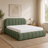 Home Collective Polsterbett Doppelbett Bett mit Stauraum und Metall-Lattenrost | Schlafzimmer Jugendzimmer Möbel | weicher Stoff modernes Design Längspolsterung