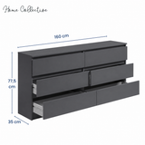 Kommode mit 6 Schubladen 95 | 120 | 140 | 160 cm breit Kommode Holz Schrank Kommode mit Schubladen Sideboard Highboard Anrichte Schlafzimmer Wohnzimmer Flur Büro Organizer