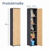 Schmaler Mehrzweckschrank 40 cm breit mit 1 Tür & 4 Einlegeböden | Universalschrank Haushaltsschrank für Haushalt, Flur, Büro oder Schlafzimmer | 40x35x184 cm (BxTxH)