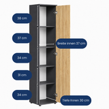Schmaler Mehrzweckschrank 40 cm breit mit 1 Tür & 4 Einlegeböden | Universalschrank Haushaltsschrank für Haushalt, Flur, Büro oder Schlafzimmer | 40x35x184 cm (BxTxH)
