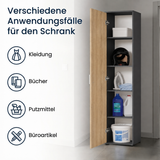 Schmaler Mehrzweckschrank 40 cm breit mit 1 Tür & 4 Einlegeböden | Universalschrank Haushaltsschrank für Haushalt, Flur, Büro oder Schlafzimmer | 40x35x184 cm (BxTxH)
