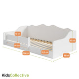 Kids Collective Kinderbett Bodenbett 160 x 80 cm Bett mit Rausfallschutz & Lattenrost | Montessori Bett Gitterbett Jugendbett Einzelbett | Kleinkindbett für Jungen & Mädchen | Weiß
