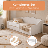 Kids Collective Kinderbett Bodenbett 160 x 80 cm Bett mit Rausfallschutz & Lattenrost | Montessori Bett Gitterbett Jugendbett Einzelbett | Kleinkindbett für Jungen & Mädchen | Weiß