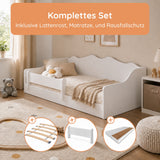 Kids Collective Kinderbett Bodenbett 160 x 80 cm Bett mit Rausfallschutz & Lattenrost | Montessori Bett Gitterbett Jugendbett Einzelbett | Kleinkindbett für Jungen & Mädchen | Weiß