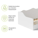 Kids Collective Kinderbett Bodenbett 160 x 80 cm Bett mit Rausfallschutz & Lattenrost | Montessori Bett Gitterbett Jugendbett Einzelbett | Kleinkindbett für Jungen & Mädchen | Weiß