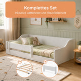Kids Collective Kinderbett Bodenbett 160 x 80 cm Bett mit Rausfallschutz & Lattenrost | Montessori Bett Gitterbett Jugendbett Einzelbett | Kleinkindbett für Jungen & Mädchen | Weiß