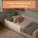Kids Collective Kinderbett Bodenbett 160 x 80 cm Bett mit Rausfallschutz & Lattenrost | Montessori Bett Gitterbett Jugendbett Einzelbett | Kleinkindbett für Jungen & Mädchen | Weiß
