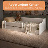 Kids Collective Kinderbett Bodenbett 160 x 80 cm Bett mit Rausfallschutz & Lattenrost | Montessori Bett Gitterbett Jugendbett Einzelbett | Kleinkindbett für Jungen & Mädchen | Weiß