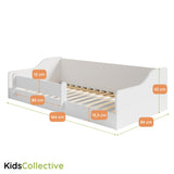 Kids Collective Kinderbett Bodenbett 160 x 80 cm Bett mit Rausfallschutz & Lattenrost | Montessori Bett Gitterbett Jugendbett Einzelbett | Kleinkindbett für Jungen & Mädchen | Weiß