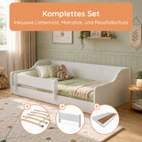 Kids Collective Kinderbett Bodenbett 160 x 80 cm Bett mit Rausfallschutz & Lattenrost | Montessori Bett Gitterbett Jugendbett Einzelbett | Kleinkindbett für Jungen & Mädchen | Weiß