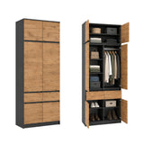 Home Collective Kleiderschrank Schrank Schlafzimmer Garderobenschrank Mehrzweckschrank Hochschrank | variable Innenaufteilung ,2 Schubladen optionaler Aufsatz | 100 x 50,5 x 180,5 cm