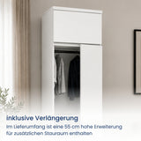 Home Collective Hochschrank Schrank Garderobenschrank Mehrzweckschrank 50 cm | variable Aufteilung mit Kleiderstangen und Einlegeböden, 1 Schublade, erweiterbar | 50 x 180,5 x 50,5 cm
