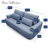 Home Collective Sofa Couch Schlafsofa ausziehbar inkl. Bettkasten Schlafcouch Gästebett 250 cm | weicher Velours & Easy Clean | Wohnzimmer Sofa quadratische Steppung | inkl. Kissen