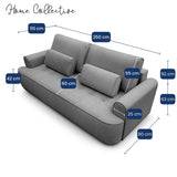 Home Collective Sofa Couch Schlafsofa ausziehbar inkl. Bettkasten Schlafcouch Gästebett 250 cm | weicher Velours & Easy Clean | Wohnzimmer Sofa quadratische Steppung | inkl. Kissen