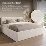 Home Collective Polsterbett Doppelbett Bett mit verstellbarem Lattenrost & Stauraum, viele Größen verfügbar Kordstoff